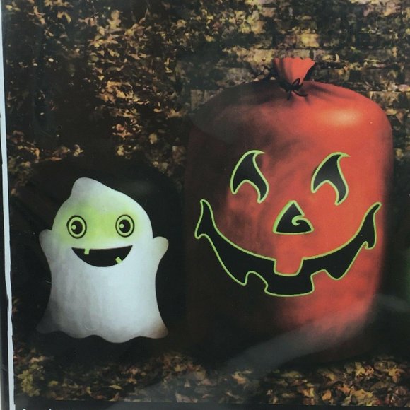 COPY - Halloween Set 3 Glow In Dark Leaf Bags Pumpkin Ghost Frankenstein Yard D… - Picture 4 of 5